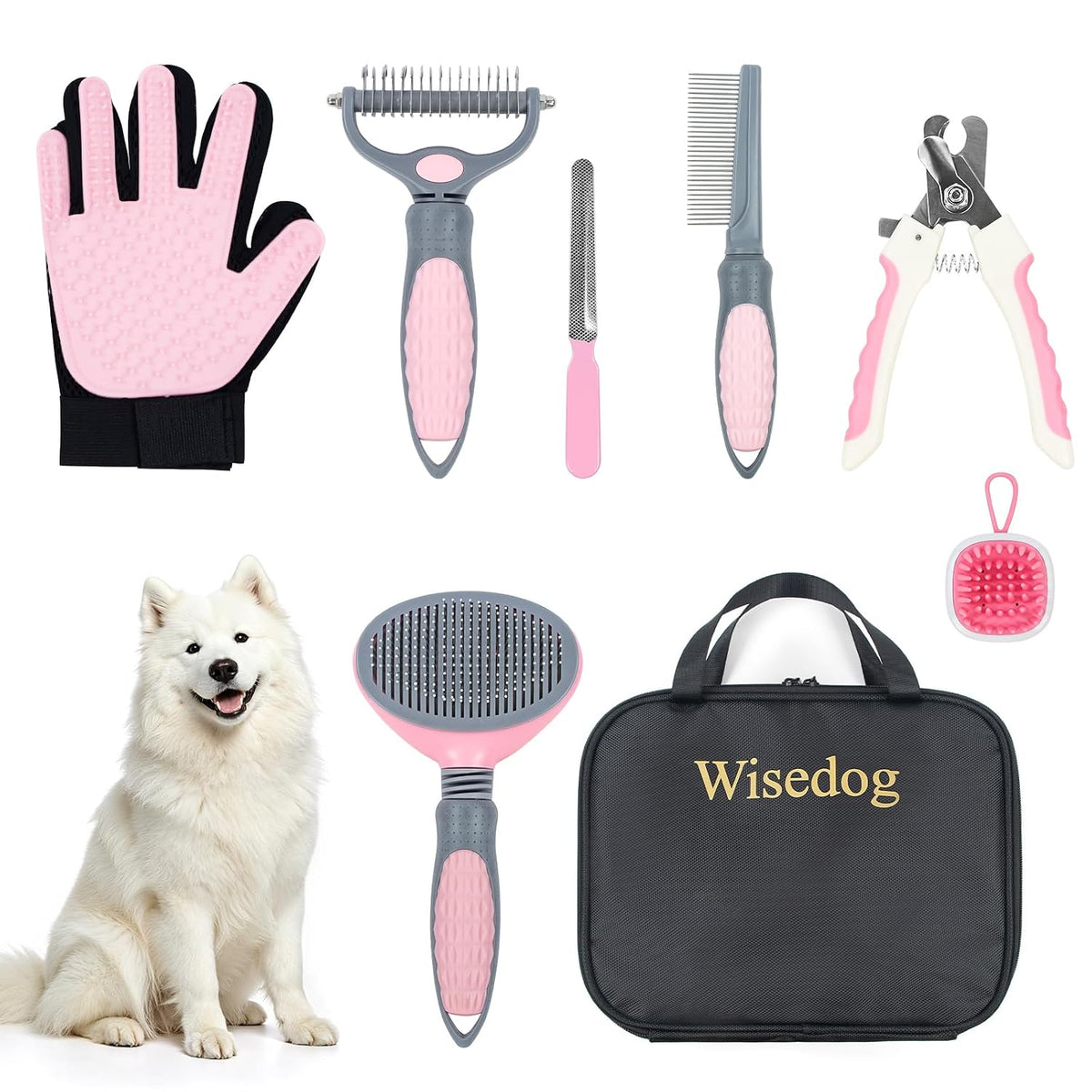 Wisedog Dog Grooming Kit, Upgraded Pink, 7PCS