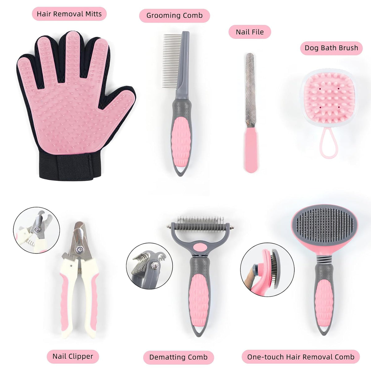 Wisedog Dog Grooming Kit, Upgraded Pink, 7PCS