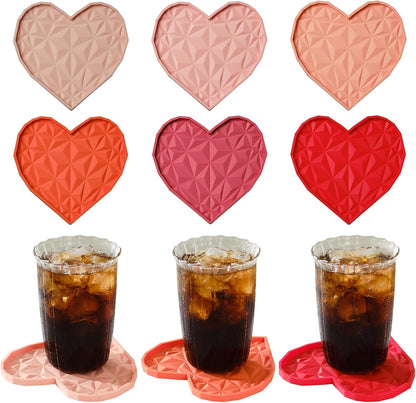 Silicone Drink Coasters Set – 4.7" Heart-Shaped, Colorful Non-Slip Coasters for Drinks, Coffee Table, Outdoor Use