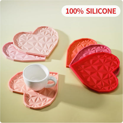 Silicone Drink Coasters Set – 4.7" Heart-Shaped, Colorful Non-Slip Coasters for Drinks, Coffee Table, Outdoor Use