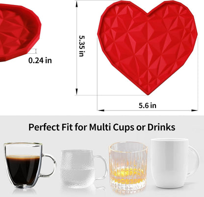 Silicone Drink Coasters Set – 4.7" Heart-Shaped, Colorful Non-Slip Coasters for Drinks, Coffee Table, Outdoor Use