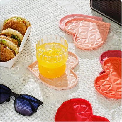 Silicone Drink Coasters Set – 4.7" Heart-Shaped, Colorful Non-Slip Coasters for Drinks, Coffee Table, Outdoor Use