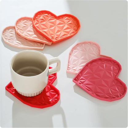 Silicone Drink Coasters Set – 4.7" Heart-Shaped, Colorful Non-Slip Coasters for Drinks, Coffee Table, Outdoor Use
