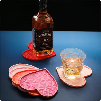Silicone Drink Coasters Set – 4.7" Heart-Shaped, Colorful Non-Slip Coasters for Drinks, Coffee Table, Outdoor Use