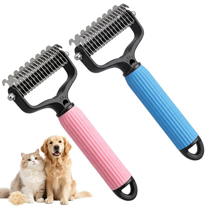2 PcsPet Grooming Brush, Dematting Comb for Dogs and Cats, Double Sided Undercoat Rake – Undercoat Rake Pet Brush for Long Hair (Blue+Pink)