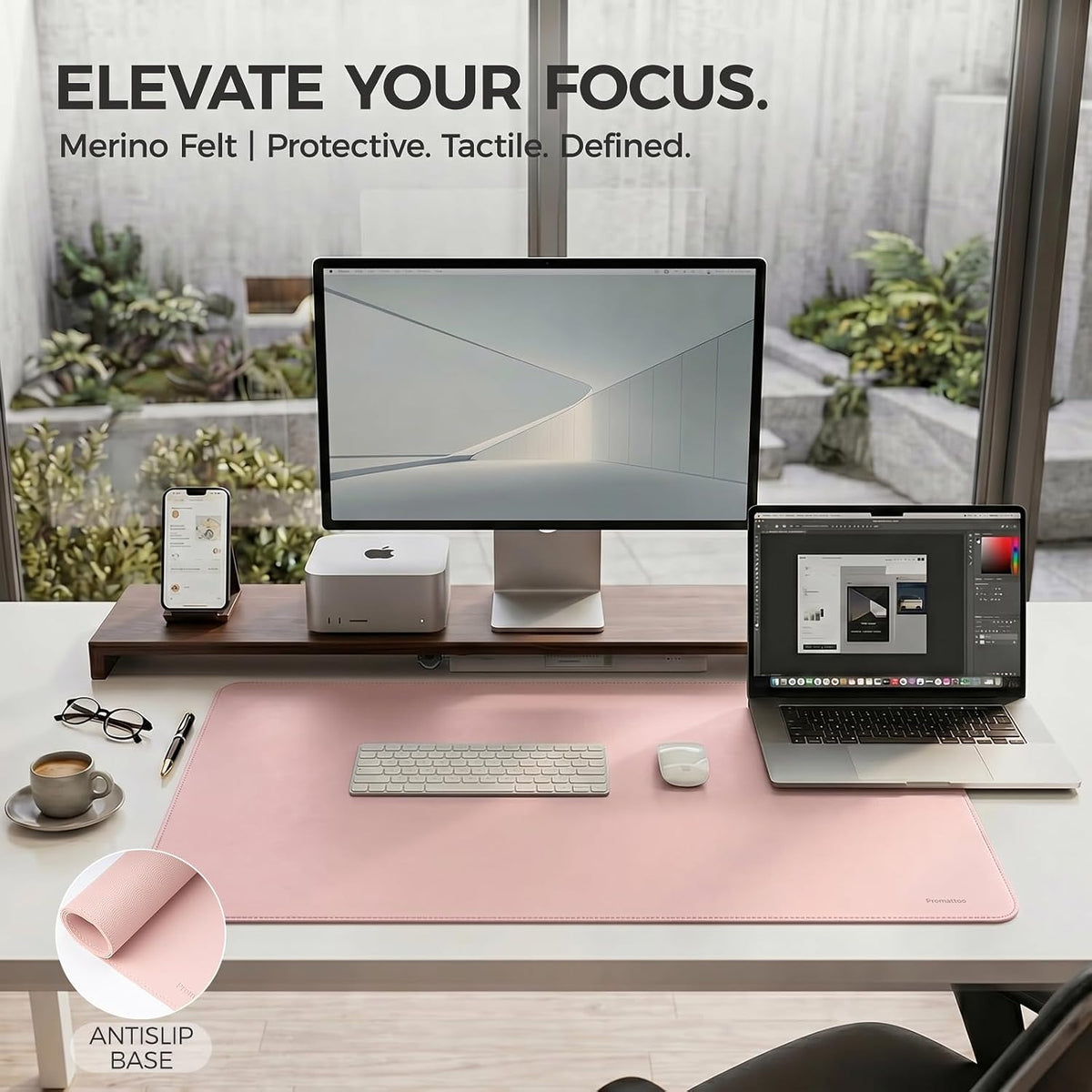 Large Desk Pad Non-Slip Desk Mat Protector for Keyboard Mouse Waterproof Vegan Leather Surface Faux Leather Laptop Mat Smooth Mouse Pad Premium Gift Tube Sakura Pink 23.6" x 13.7"