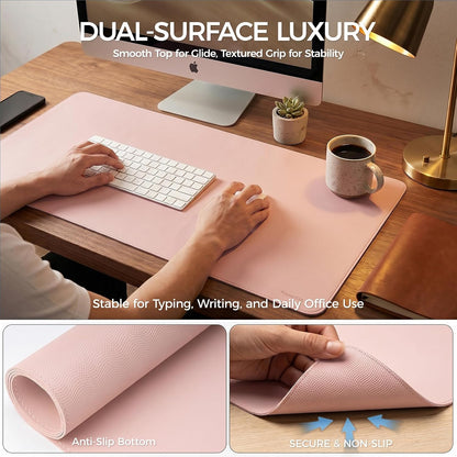 Large Desk Pad Non-Slip Desk Mat Protector for Keyboard Mouse Waterproof Vegan Leather Surface Faux Leather Laptop Mat Smooth Mouse Pad Premium Gift Tube Sakura Pink 23.6" x 13.7"