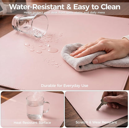 Large Desk Pad Non-Slip Desk Mat Protector for Keyboard Mouse Waterproof Vegan Leather Surface Faux Leather Laptop Mat Smooth Mouse Pad Premium Gift Tube Sakura Pink 23.6" x 13.7"