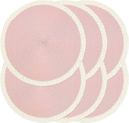 Round Placemats Set of 6, Woven Table Mats, Mint Pink