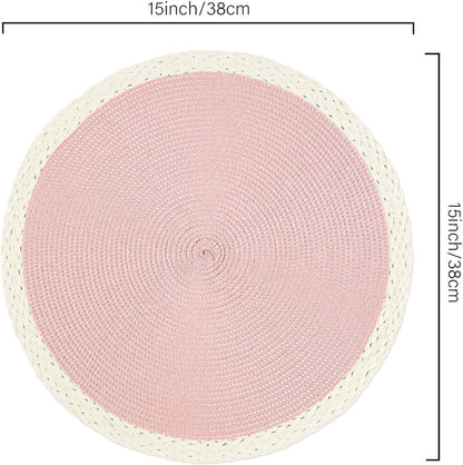 Round Placemats Set of 6, Woven Table Mats, Mint Pink