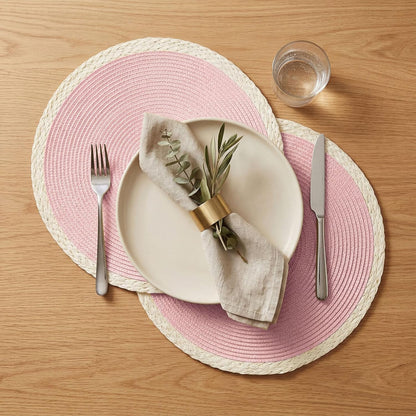 Round Placemats Set of 6, Woven Table Mats, Mint Pink