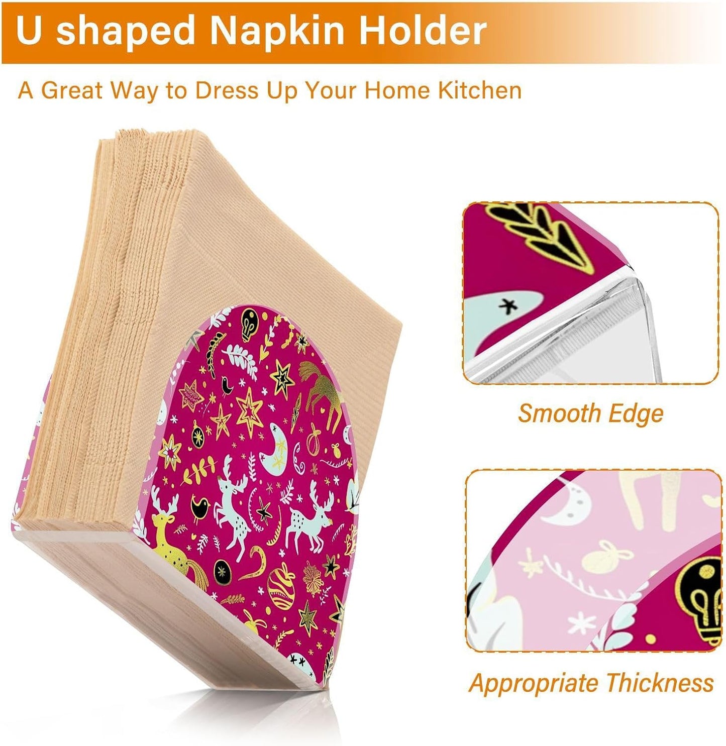 Christmas Gold Peach Deer Acrylic napkin holders set for outdoors, dining room freestanding napkin holders for cloth home decor for table, kitchen