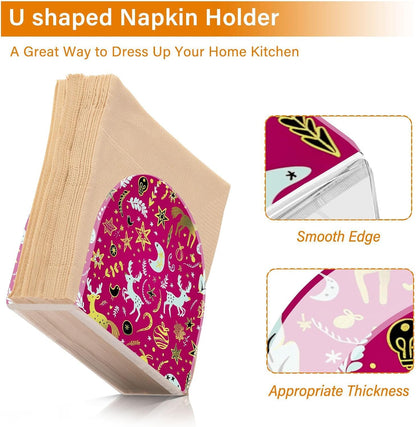 Christmas Gold Peach Deer Acrylic napkin holders set for outdoors, dining room freestanding napkin holders for cloth home decor for table, kitchen