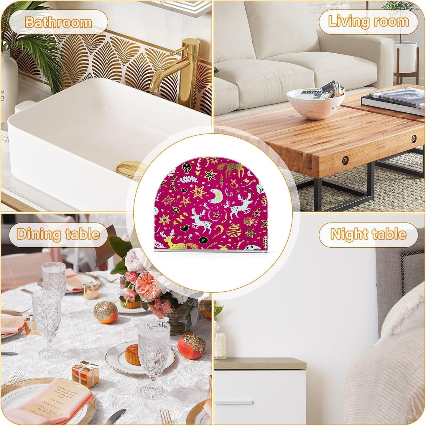 Christmas Gold Peach Deer Acrylic napkin holders set for outdoors, dining room freestanding napkin holders for cloth home decor for table, kitchen