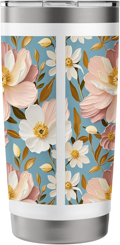 Vintage-Inspired Peach Floral Pattern Stainless Steel Insulated Tumbler