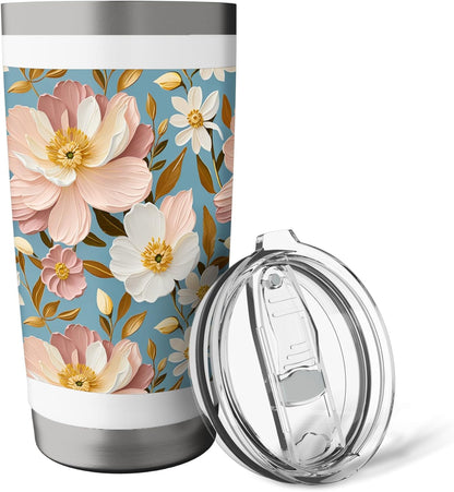 Vintage-Inspired Peach Floral Pattern Stainless Steel Insulated Tumbler