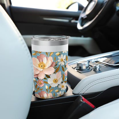Vintage-Inspired Peach Floral Pattern Stainless Steel Insulated Tumbler