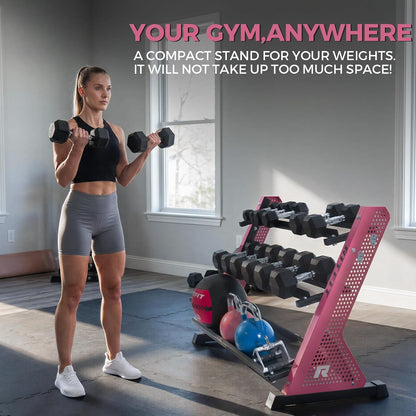 RitFit Rubber Hex Dumbbell Weight Set with 3-Tier Dumbbell Rack