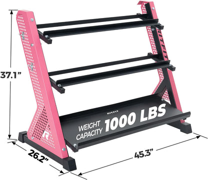 RitFit Rubber Hex Dumbbell Weight Set with 3-Tier Dumbbell Rack