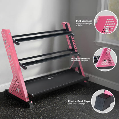RitFit Rubber Hex Dumbbell Weight Set with 3-Tier Dumbbell Rack