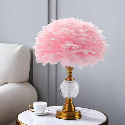Feather Deco Table Lamp Crystal Bedside Table Lamp Creative Personality Art Lamps Bedroom Decoration Living Room Dining Room Atmosphere Lighting Dimmable (Pink)