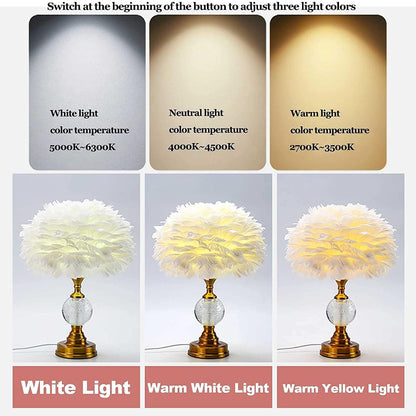 Feather Deco Table Lamp Crystal Bedside Table Lamp Creative Personality Art Lamps Bedroom Decoration Living Room Dining Room Atmosphere Lighting Dimmable (Pink)