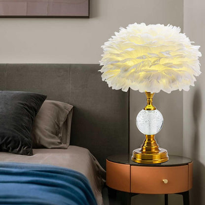 Feather Deco Table Lamp Crystal Bedside Table Lamp Creative Personality Art Lamps Bedroom Decoration Living Room Dining Room Atmosphere Lighting Dimmable (Pink)
