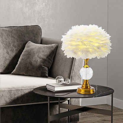 Feather Deco Table Lamp Crystal Bedside Table Lamp Creative Personality Art Lamps Bedroom Decoration Living Room Dining Room Atmosphere Lighting Dimmable (Pink)