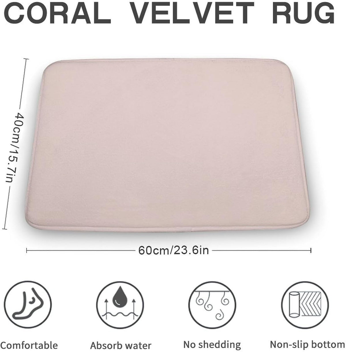 Minimalist Blush Pink Solid Plain Elegant Chic Bathroom Rugs Non Slip & Soft Bath Mat Carpets for Bathroom, Entryway & Kitchen 16 x 24inch