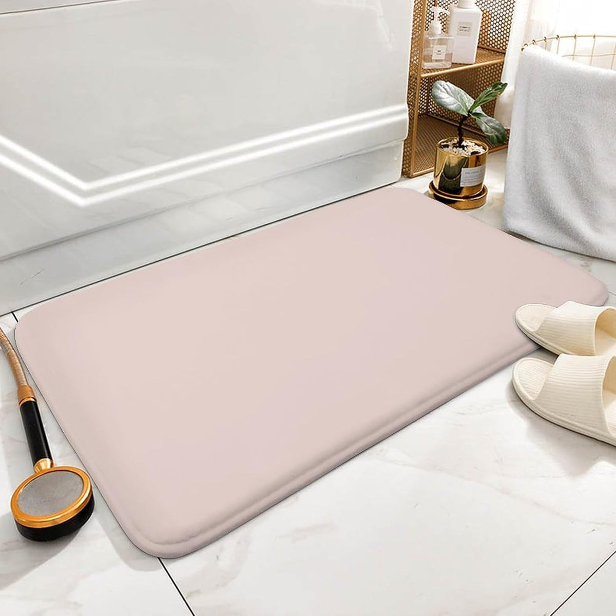 Minimalist Blush Pink Solid Plain Elegant Chic Bathroom Rugs Non Slip & Soft Bath Mat Carpets for Bathroom, Entryway & Kitchen 16 x 24inch