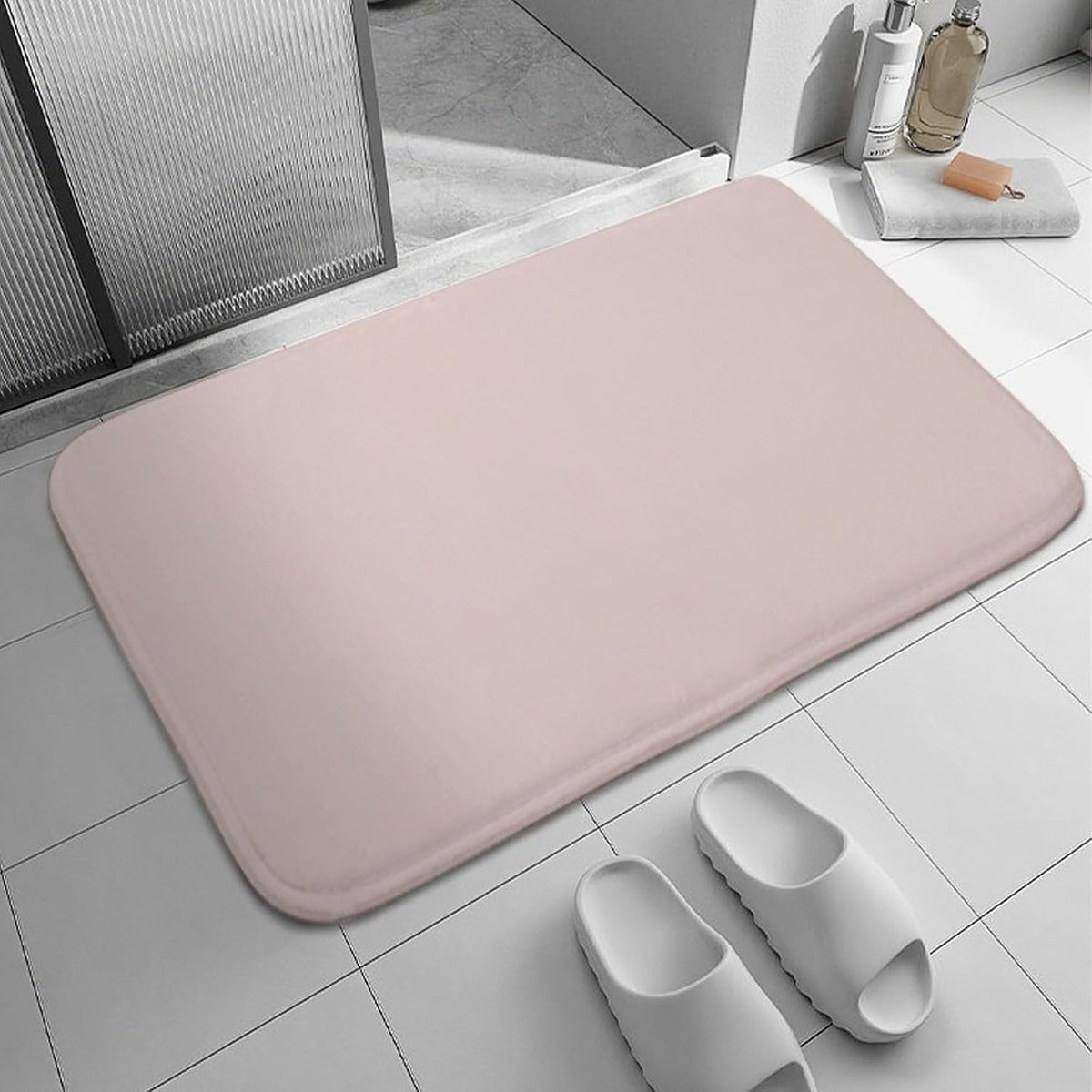 Minimalist Blush Pink Solid Plain Elegant Chic Bathroom Rugs Non Slip & Soft Bath Mat Carpets for Bathroom, Entryway & Kitchen 16 x 24inch