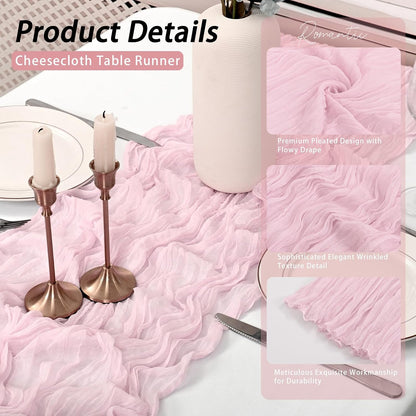 8 Pack Pink Cheesecloth Table Runner 17x108 inch Boho Gauze Cheese Cloth Table Runners for Wedding Party Baby Bridal Shower Home Decor