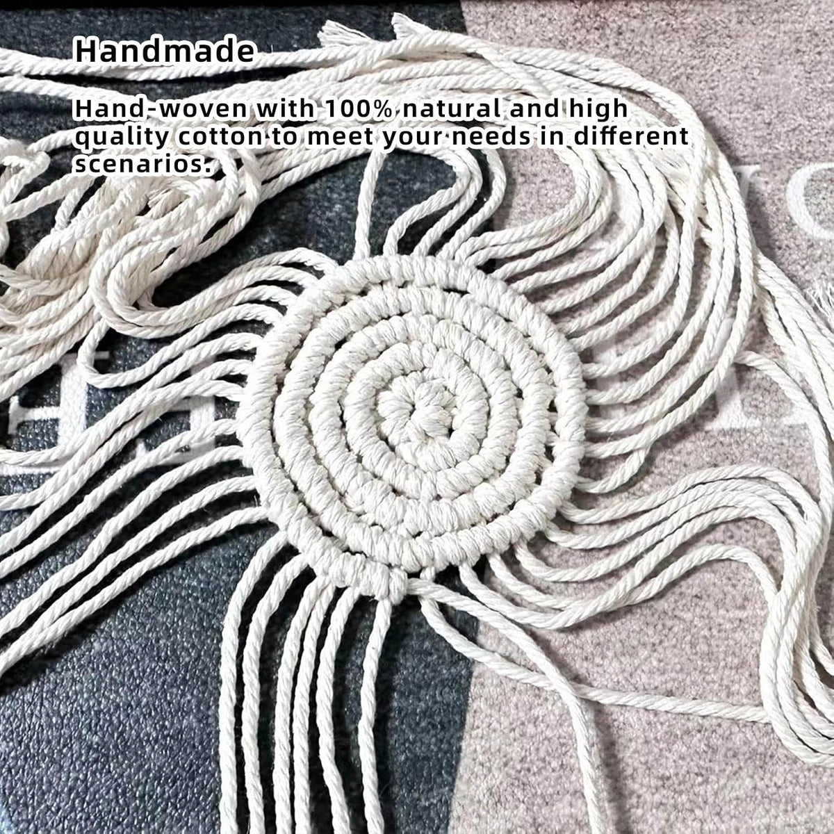 2 PCS Handmade Boho Coasters,100% Cotton Woven Macrame Absorbent Coaster for Drinks,Heat Resistant Cotton Coasters for Coffee Table,Desk Kitchen Dining Room Kitchen,Housewarming Gift