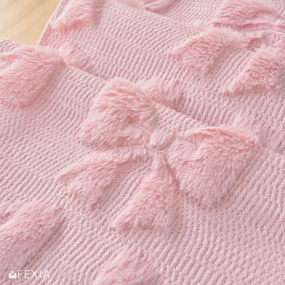 Pink Bow Table Runner Soft Plush Tufted Faux Fur Jacquard Embroidery Spring Table Runner for Dining Table Spring Decorations for Home Kitchen Decoration Party Decor 13x72 Inch