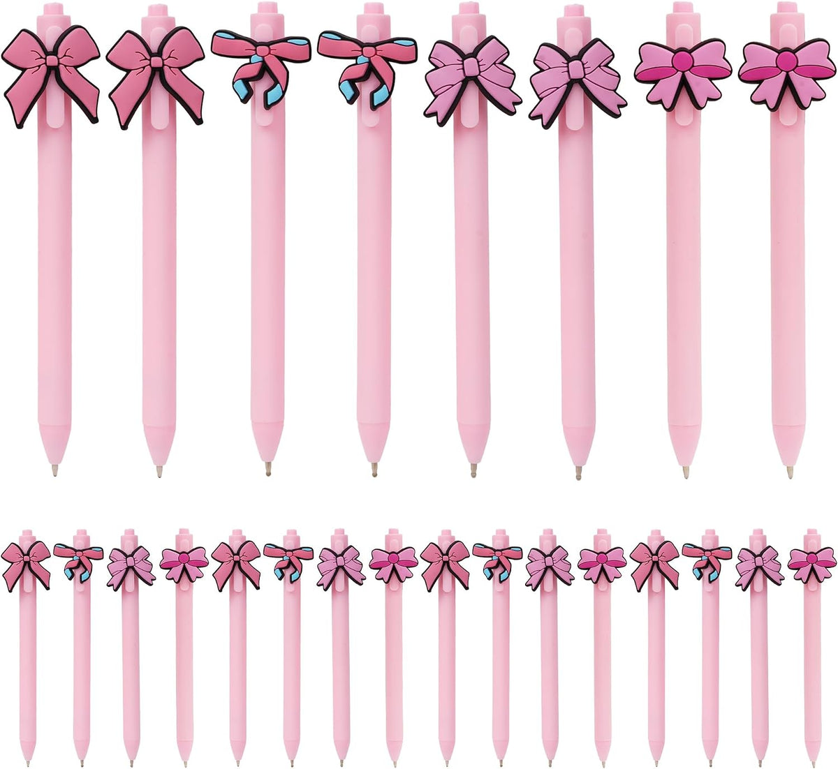 24Pcs Bow Pens Coquette Pink Retractable Writing Pen Bulk Birthday Bow Party Favor for Baby Shower Bridal Shower Spring Wedding Tea Party Office School Back To School Supplies
