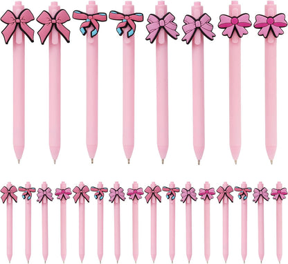 24Pcs Bow Pens Coquette Pink Retractable Writing Pen Bulk Birthday Bow Party Favor for Baby Shower Bridal Shower Spring Wedding Tea Party Office School Back To School Supplies