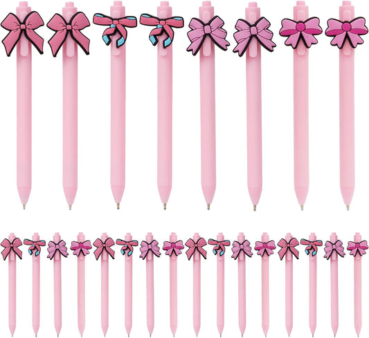 24Pcs Bow Pens Coquette Pink Retractable Writing Pen Bulk Birthday Bow Party Favor for Baby Shower Bridal Shower Spring Wedding Tea Party Office School Back To School Supplies