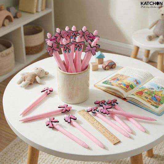 24Pcs Bow Pens Coquette Pink Retractable Writing Pen Bulk Birthday Bow Party Favor for Baby Shower Bridal Shower Spring Wedding Tea Party Office School Back To School Supplies