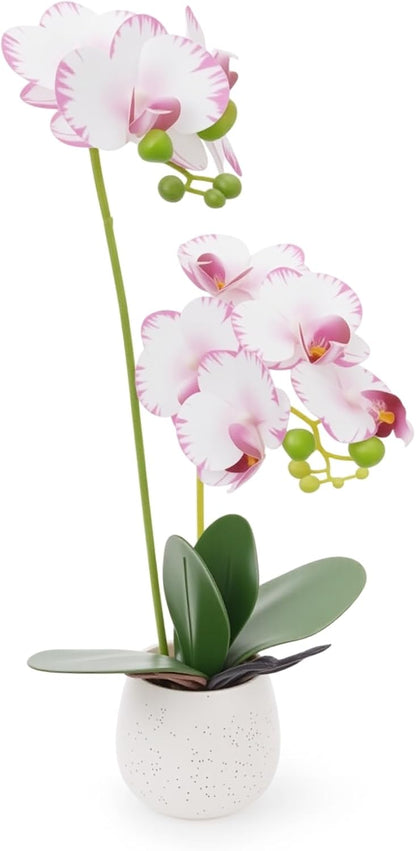 Fake Orchid in Vase Artificial Orchids That Look Real with Pot Artificial Flowers for Home Decor (Pink)