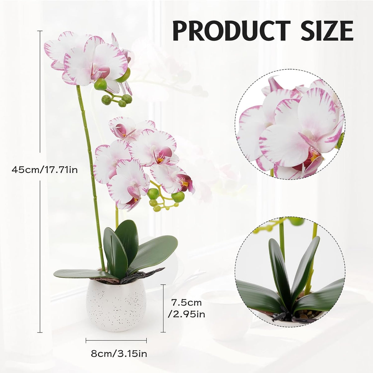 Fake Orchid in Vase Artificial Orchids That Look Real with Pot Artificial Flowers for Home Decor (Pink)
