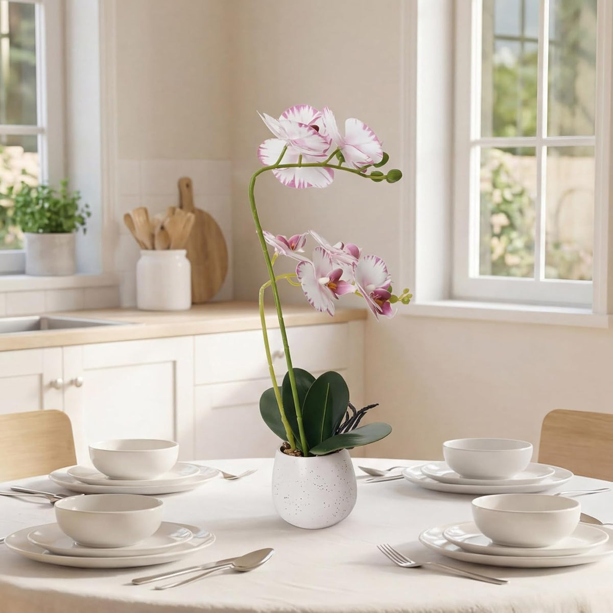 Fake Orchid in Vase Artificial Orchids That Look Real with Pot Artificial Flowers for Home Decor (Pink)