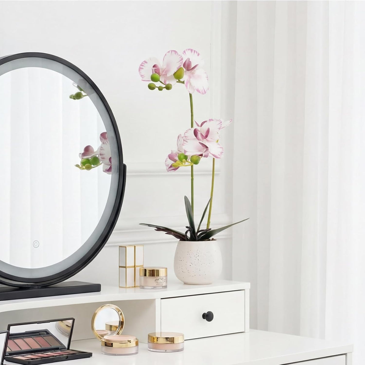 Fake Orchid in Vase Artificial Orchids That Look Real with Pot Artificial Flowers for Home Decor (Pink)