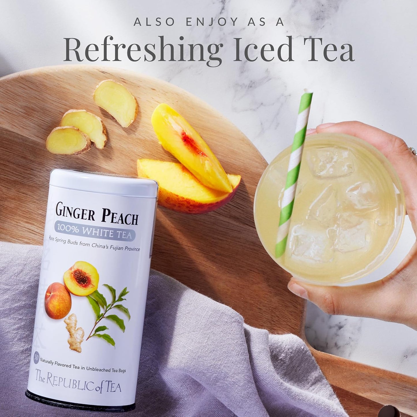 – Ginger Peach 100% White Tea Bags, Steeps 50 Low-Caffeinated Cups