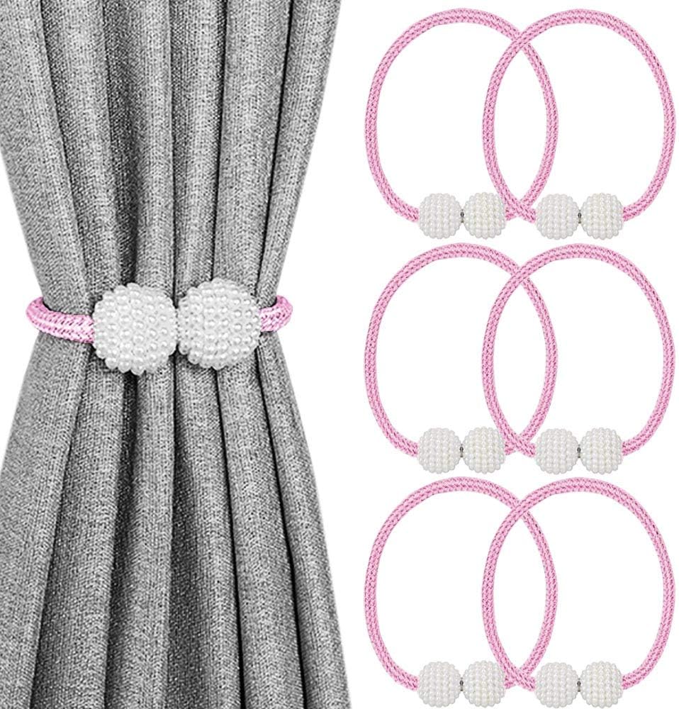 6 Pack Magnetic Curtain Tiebacks, Decorative Curtain Holdbacks for Window Décor (Pink)