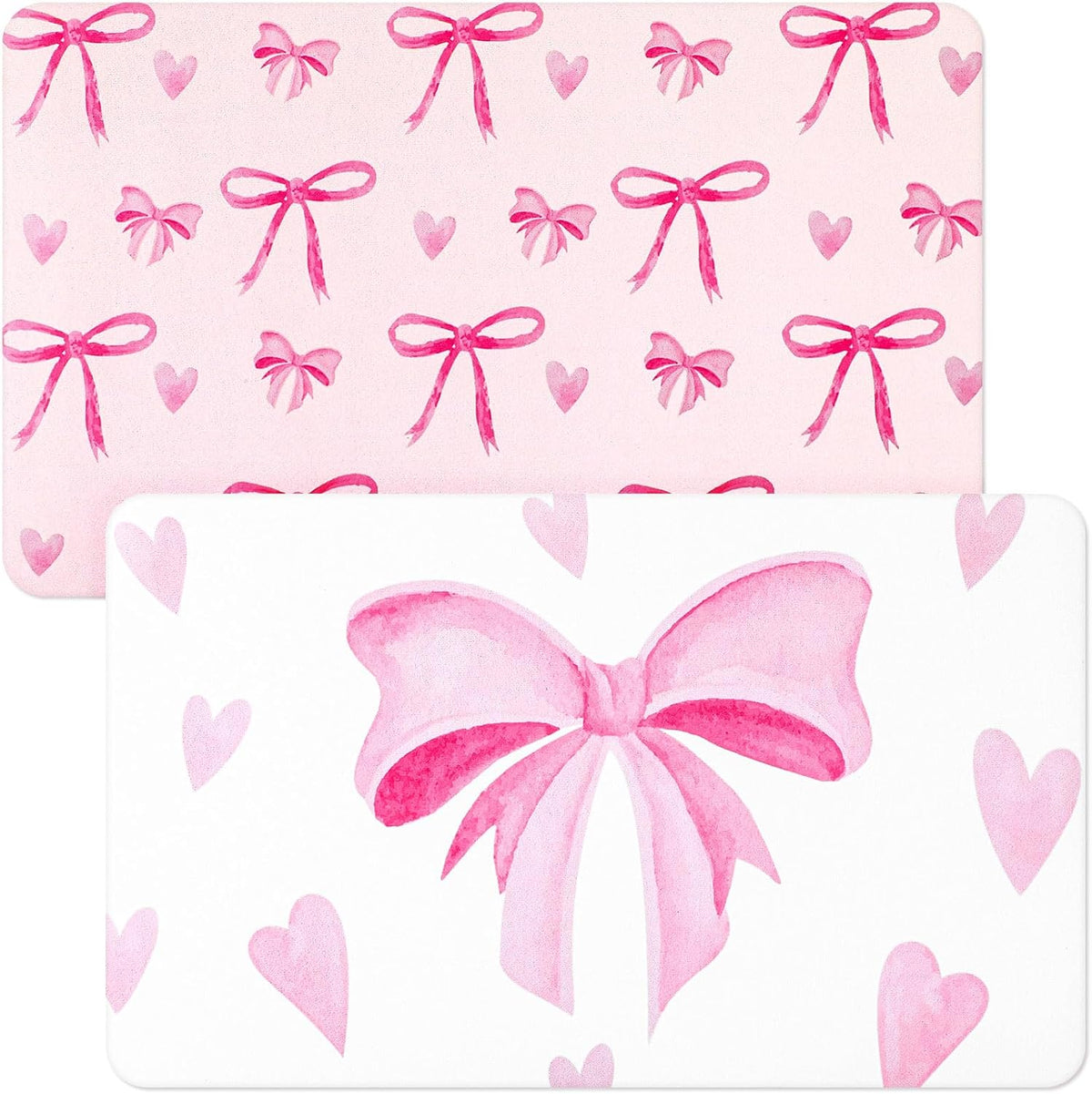 2 Pack Pink Bows Dish Drying Mat, 12" X 19" Absorbent Pad