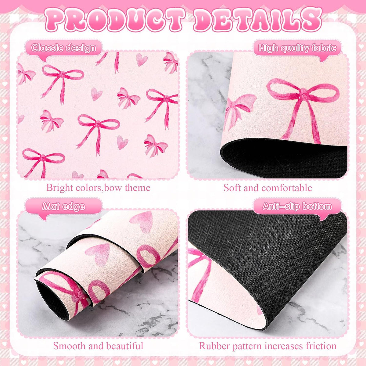 2 Pack Pink Bows Dish Drying Mat, 12" X 19" Absorbent Pad