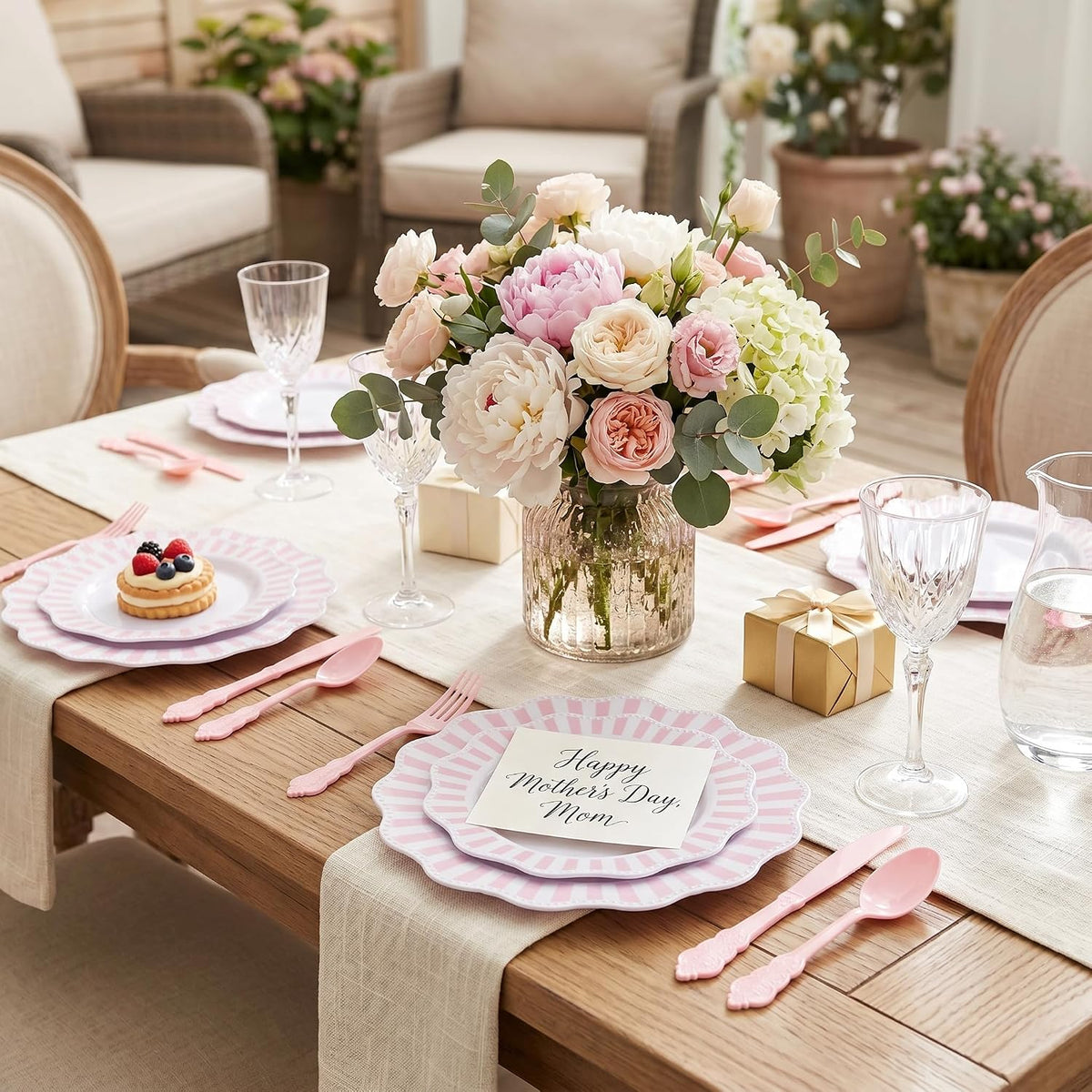 150PCS White Pink Plastic Plates, Party Plates and Cutlery Set.