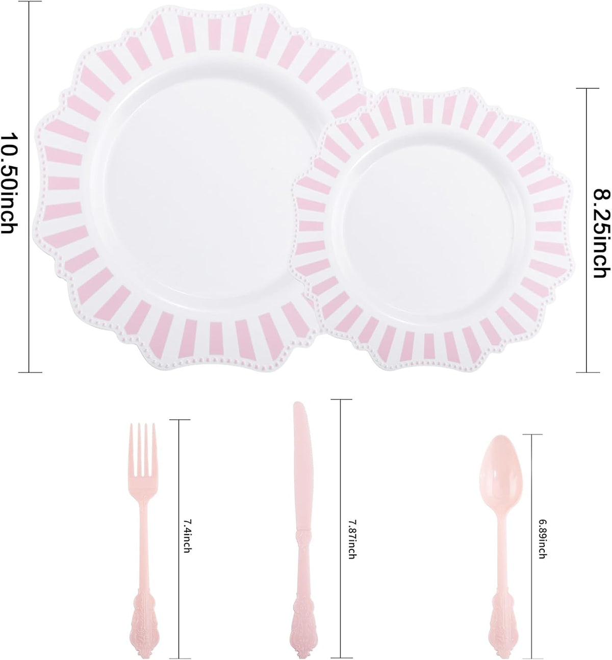 150PCS White Pink Plastic Plates, Party Plates and Cutlery Set.