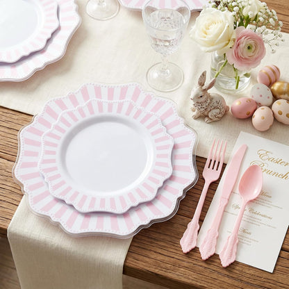 150PCS White Pink Plastic Plates, Party Plates and Cutlery Set.
