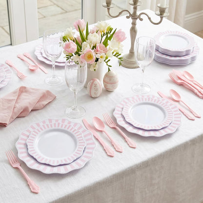 150PCS White Pink Plastic Plates, Party Plates and Cutlery Set.